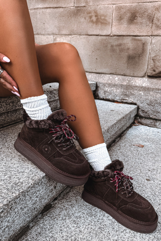 bottes de neige en daim synthétique pour femmes avec lacets Big Star UU274312 couleur chocolat