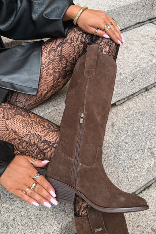 bottes hautes en daim synthétique pour femmes à petit talon isolées Big Star UU274519 couleur chocolat