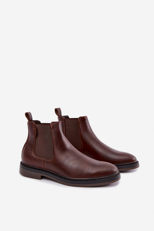 bottines stylées pour hommes en cuir véritable Big Star UU174279 couleur marron foncé