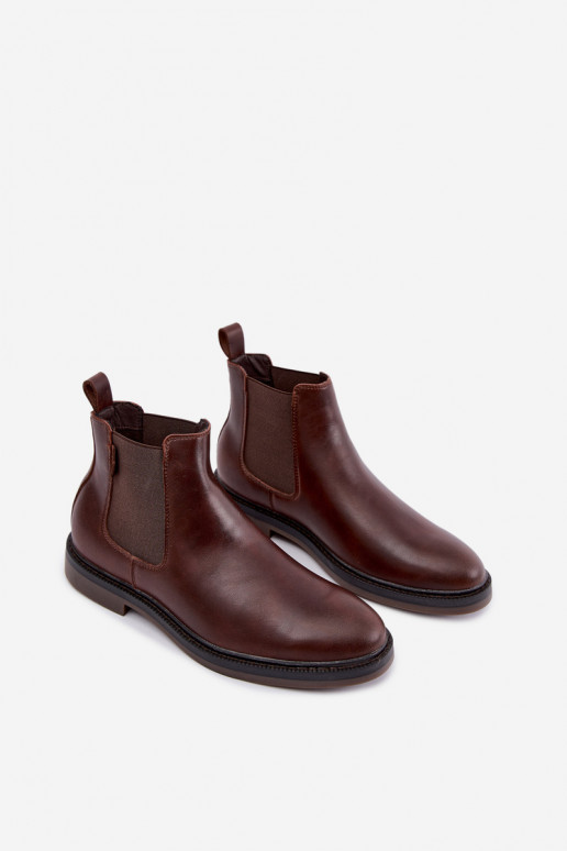 bottines stylées pour hommes en cuir véritable Big Star UU174279 couleur marron foncé