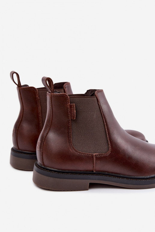 bottines stylées pour hommes en cuir véritable Big Star UU174279 couleur marron foncé