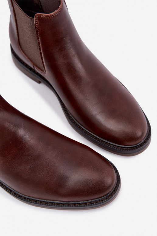 bottines stylées pour hommes en cuir véritable Big Star UU174279 couleur marron foncé