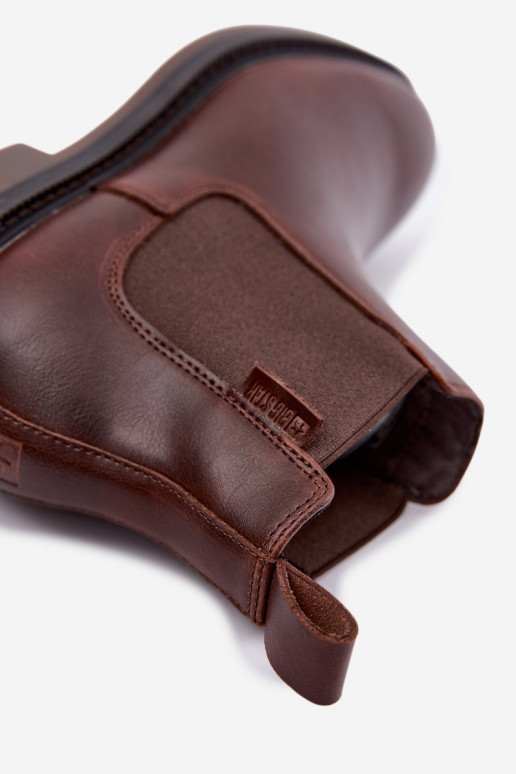 bottines stylées pour hommes en cuir véritable Big Star UU174279 couleur marron foncé