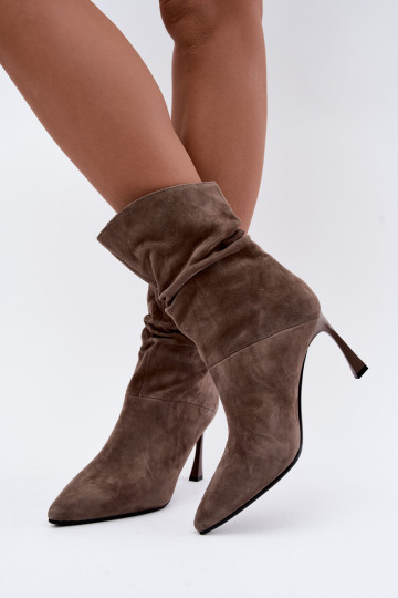 bottines en daim synthétique à talons fins isolées avec volants D&A JC62-1038 en gris