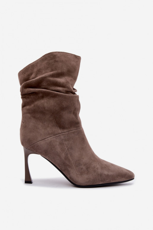 bottines en daim synthétique à talons fins isolées avec volants D&A JC62-1038 en gris