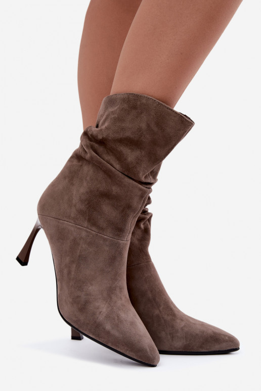 bottines en daim synthétique à talons fins isolées avec volants D&A JC62-1038 en gris