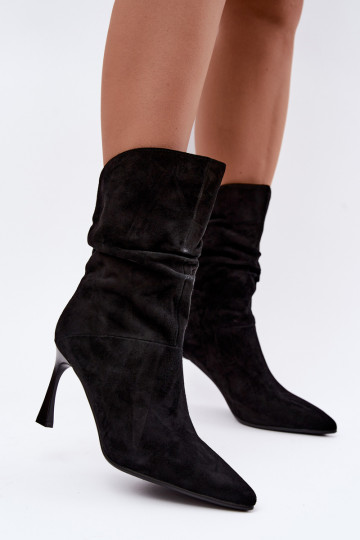 bottines en daim synthétique à talons fins isolées avec volants D&A JC62-1038 en noir