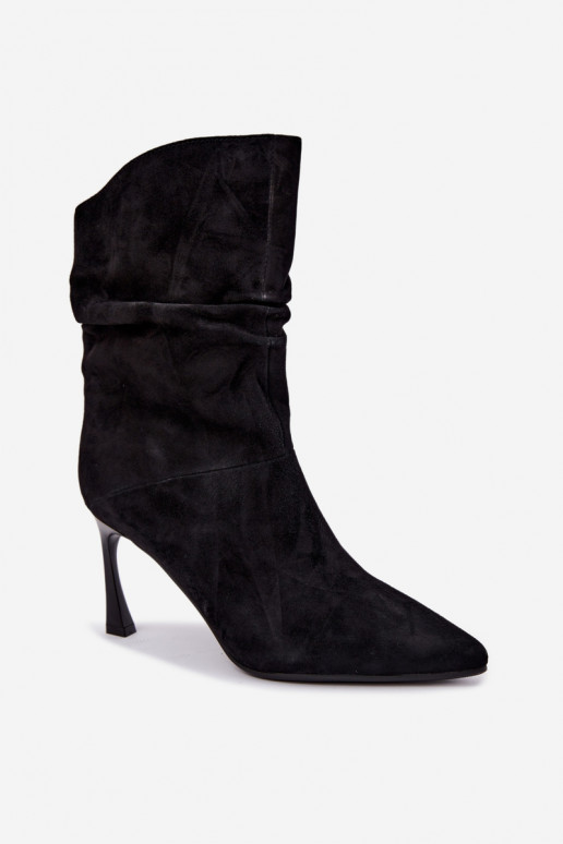 bottines en daim synthétique à talons fins isolées avec volants D&A JC62-1038 en noir