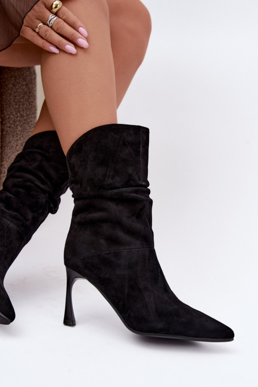 bottines en daim synthétique à talons fins isolées avec volants D&A JC62-1038 en noir
