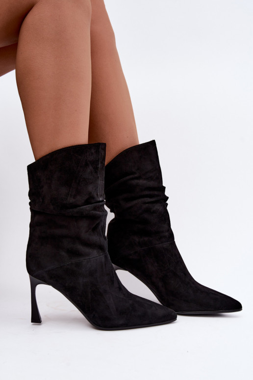 bottines en daim synthétique à talons fins isolées avec volants D&A JC62-1038 en noir