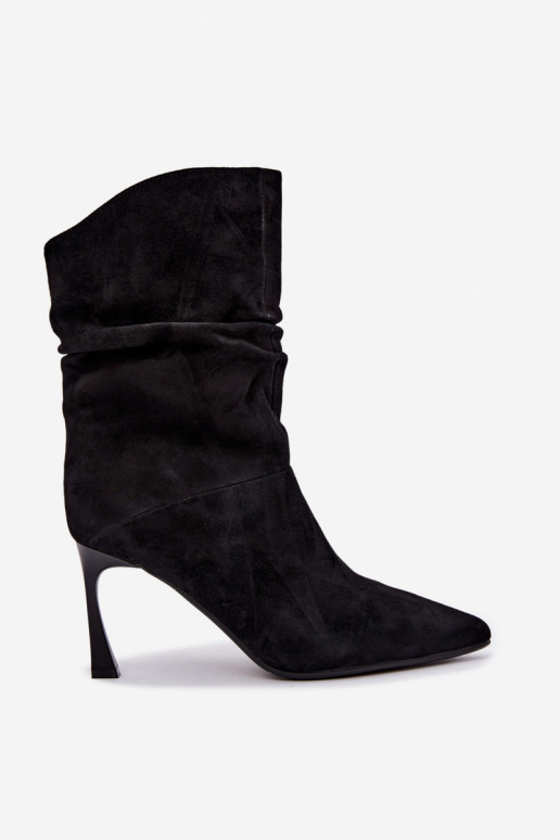bottines en daim synthétique à talons fins isolées avec volants D&A JC62-1038 en noir