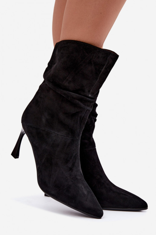 bottines en daim synthétique à talons fins isolées avec volants D&A JC62-1038 en noir