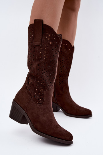 bottes hautes avec éléments découpés dans un style cowboy avec talons S.Barski HY62-8126 couleur chocolat