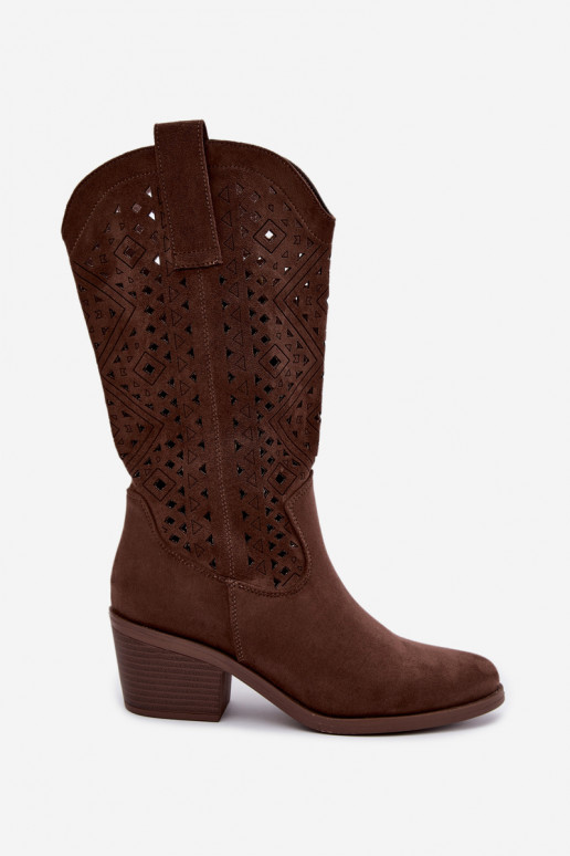 bottes hautes avec éléments découpés dans un style cowboy avec talons S.Barski HY62-8126 couleur marron