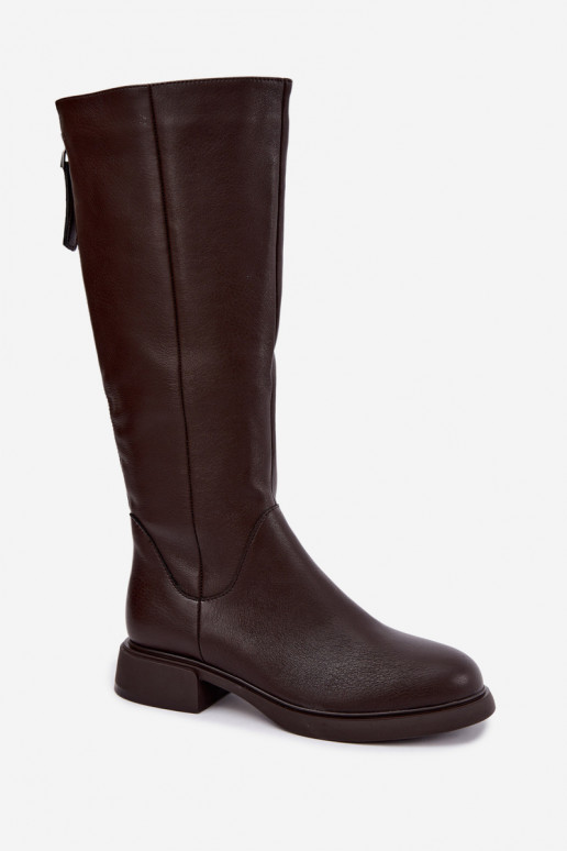 bottes hautes pour femmes avec talons larges isolées D&A JC62-1036 couleur chocolat