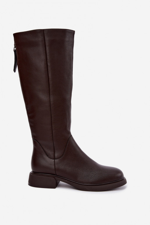 bottes hautes pour femmes avec talons larges isolées D&A JC62-1036 couleur chocolat