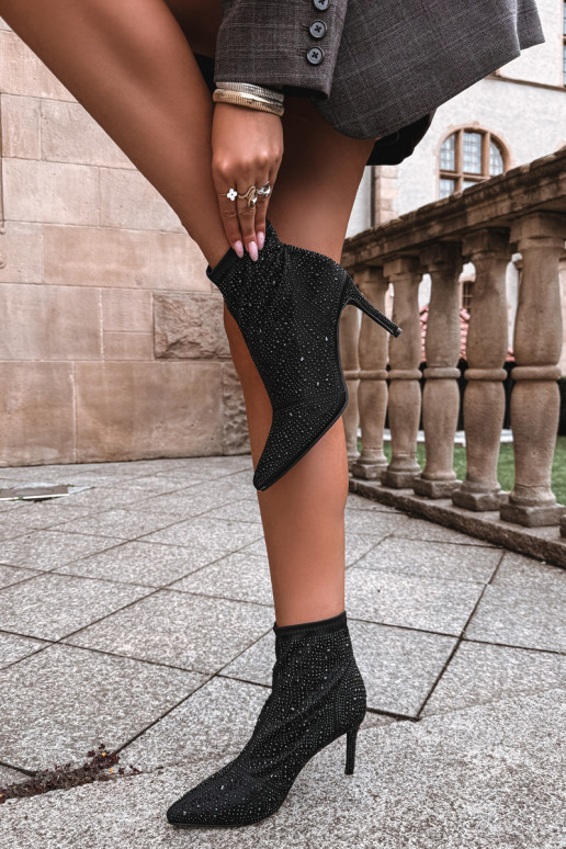 bottines décorées à talons fins S.Barski HY62-8138 en noir