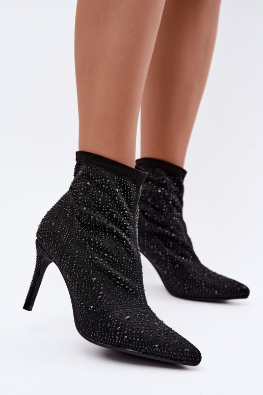 bottines décorées à talons fins S.Barski HY62-8138 en noir