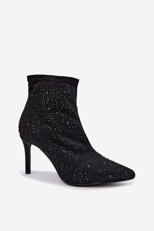 bottines décorées à talons fins S.Barski HY62-8138 en noir