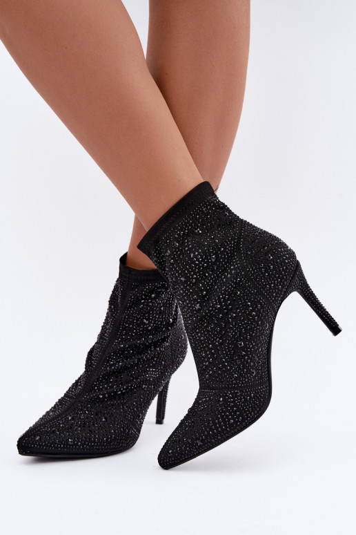 bottines décorées à talons fins S.Barski HY62-8138 en noir