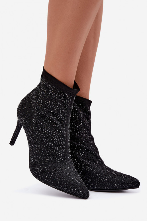 bottines décorées à talons fins S.Barski HY62-8138 en noir