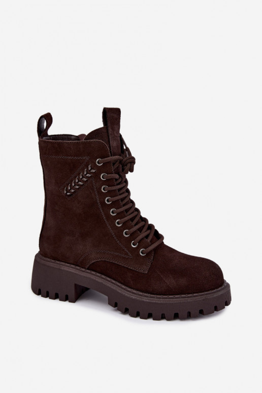 bottines de travail pour femmes en daim synthétique isolées D&A JC62-1035 couleur chocolat