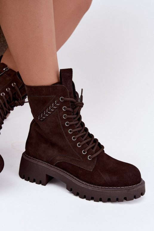 bottines de travail pour femmes en daim synthétique isolées D&A JC62-1035 couleur chocolat
