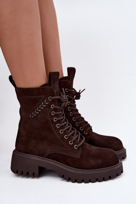bottines de travail pour femmes en daim synthétique isolées D&A JC62-1035 couleur chocolat