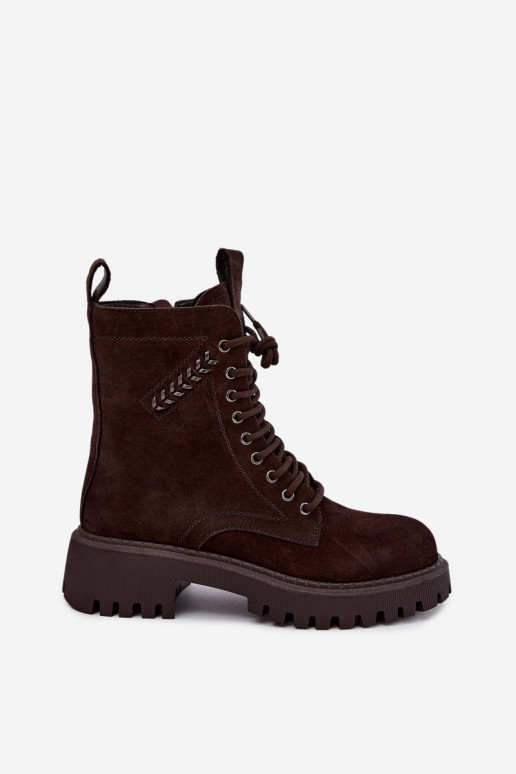 bottines de travail pour femmes en daim synthétique isolées D&A JC62-1035 couleur chocolat