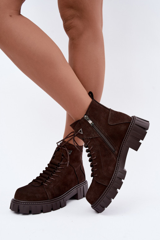 chaussures en daim pour femmes avec plateforme D&A JC62-1045 couleur chocolat