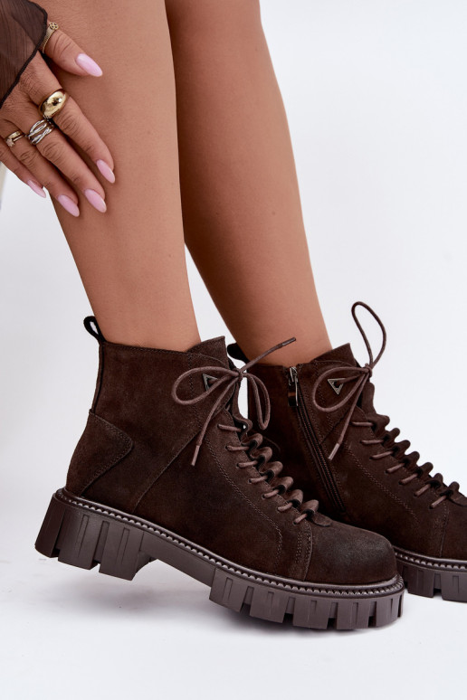 chaussures en daim pour femmes avec plateforme D&A JC62-1045 couleur chocolat