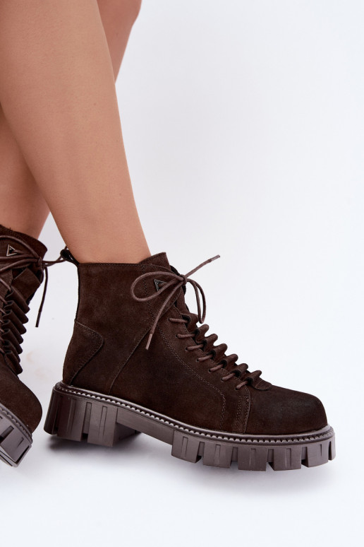 chaussures en daim pour femmes avec plateforme D&A JC62-1045 couleur chocolat