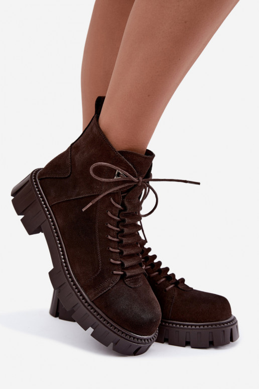 chaussures en daim pour femmes avec plateforme D&A JC62-1045 couleur chocolat