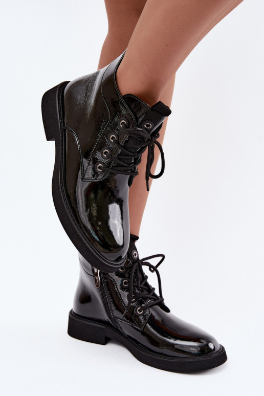 bottines avec effet verni isolées à talons larges D&A CR62-3338 en noir