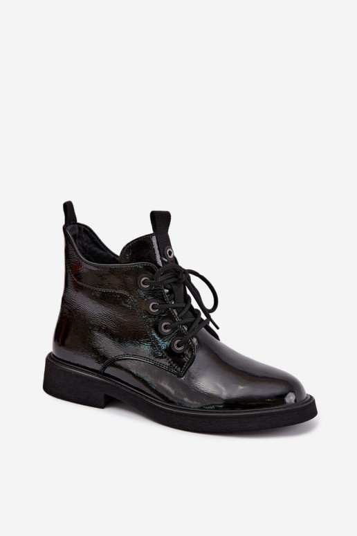 bottines avec effet verni isolées à talons larges D&A CR62-3338 en noir