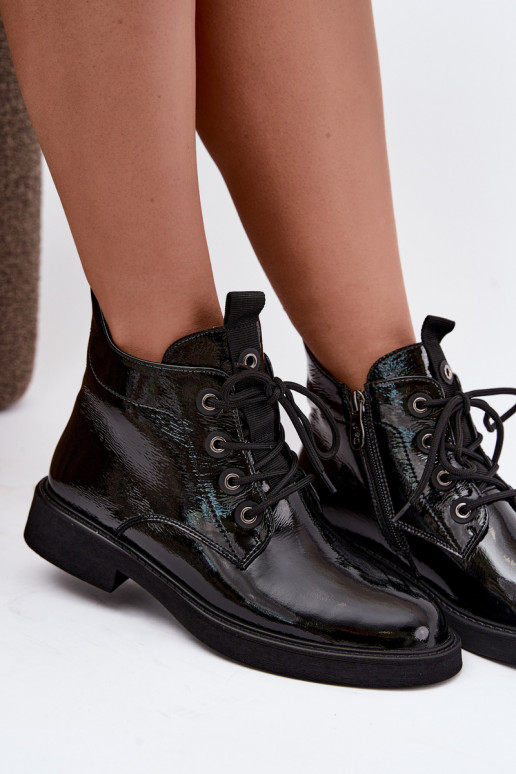 bottines avec effet verni isolées à talons larges D&A CR62-3338 en noir