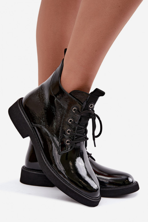bottines avec effet verni isolées à talons larges D&A CR62-3338 en noir