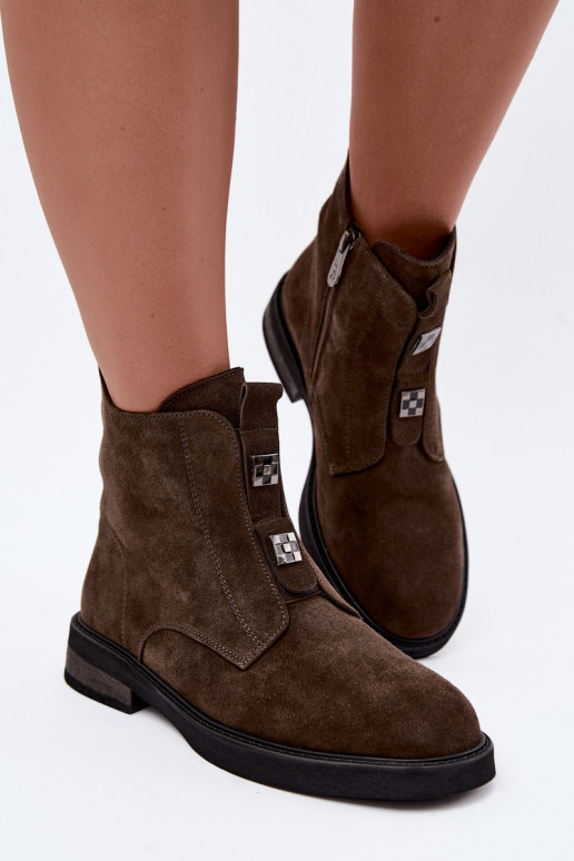 Bottines en faux daim doublées avec talons larges D&A CR62-3334 marron foncé