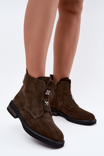 Bottines en faux daim doublées avec talons larges D&A CR62-3334 marron foncé 2