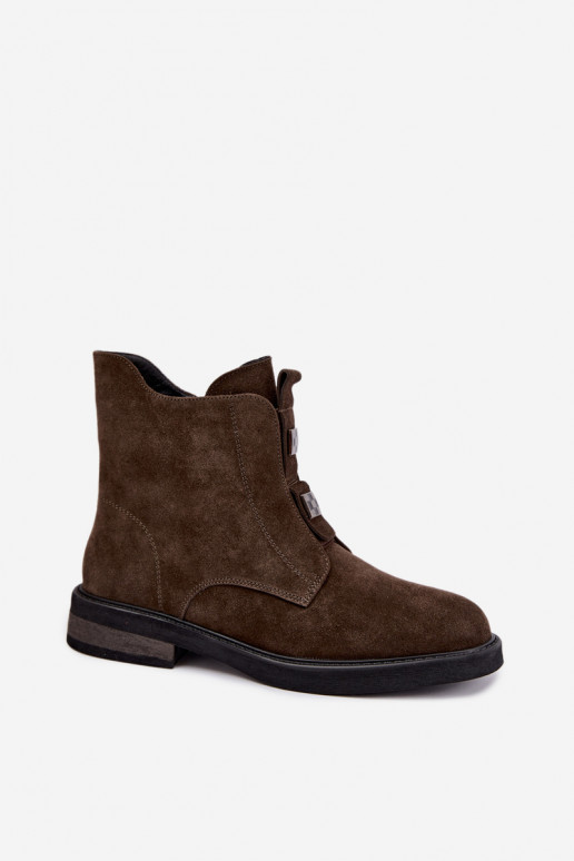 Bottines en faux daim doublées avec talons larges D&A CR62-3334 marron foncé