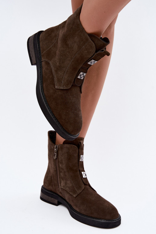 Bottines en faux daim doublées avec talons larges D&A CR62-3334 marron foncé