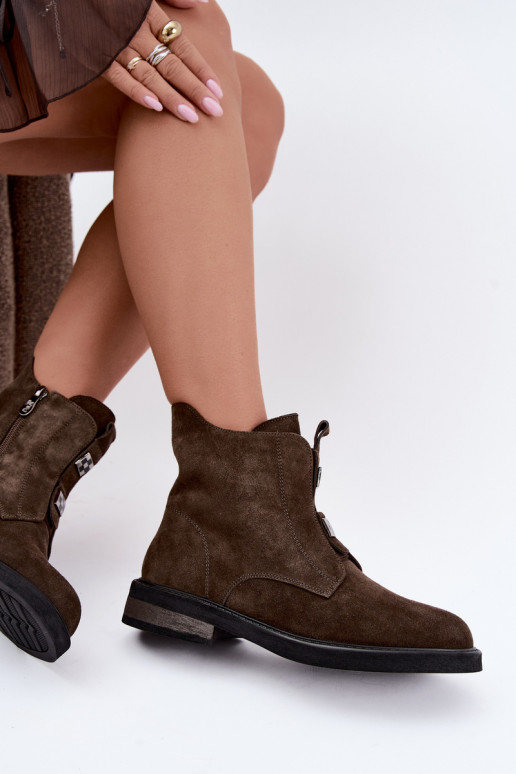 Bottines en faux daim doublées avec talons larges D&A CR62-3334 marron foncé
