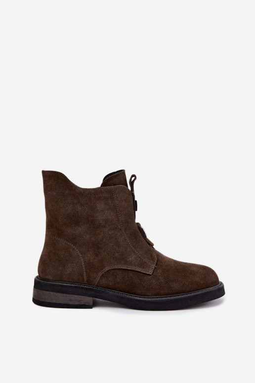 Bottines en faux daim doublées avec talons larges D&A CR62-3334 marron foncé