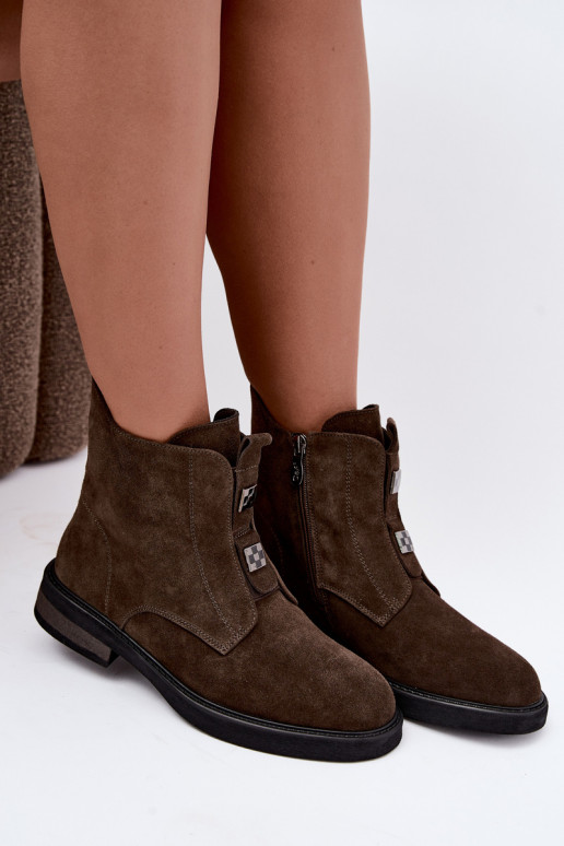 Bottines en faux daim doublées avec talons larges D&A CR62-3334 marron foncé