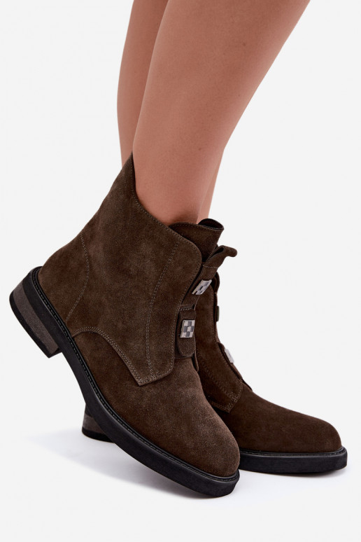 Bottines en faux daim doublées avec talons larges D&A CR62-3334 marron foncé