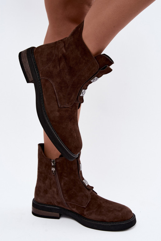 Bottines en faux daim doublées avec talons larges D&A CR62-3335 chocolat