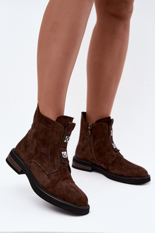 Bottines en faux daim doublées avec talons larges D&A CR62-3335 chocolat