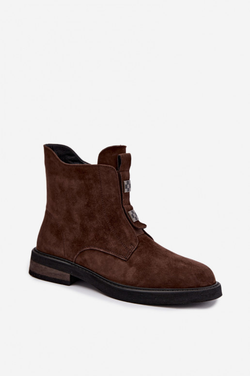 Bottines en faux daim doublées avec talons larges D&A CR62-3335 chocolat