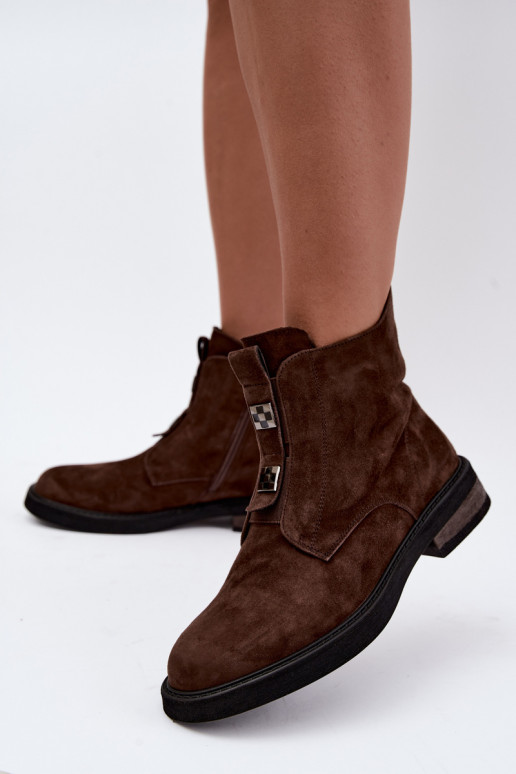 Bottines en faux daim doublées avec talons larges D&A CR62-3335 chocolat