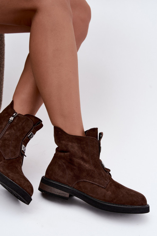 Bottines en faux daim doublées avec talons larges D&A CR62-3335 chocolat